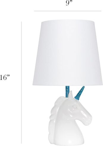 Simple Designs LT1078-WHT-LB 15.5" Sparking Glitter Unicorn Table Lamp for Kids Room, Nursery, Living Room, Bedroom, Playroom, Foyer, White with Gold Glitter, with Feit LED Bulb Included in Kuwait
