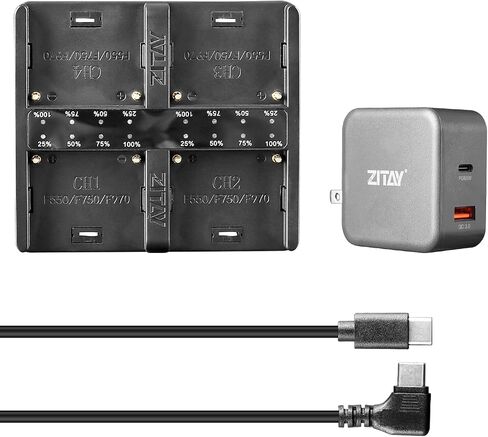 ZITAY 4-Channel USB C محطة شحن سريعة مع PD 65W طقم مهايئ شاحن سريع لسوني NP-F550، NP-F750، NP-F770، NP-F970 بطاريات in Kuwait