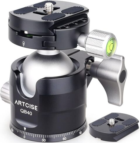 Low Profile Camera Tripod Head with 2 Arca Quick Release Plates 40mm Aluminium 360 Rotating Panoramic Ball Head Load 44lbs/20kg in Saudi Arabia