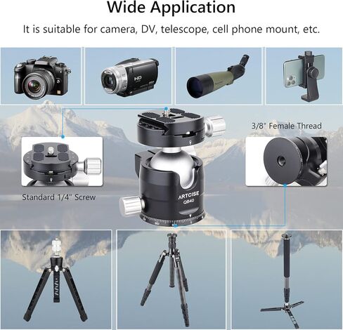 Low Profile Camera Tripod Head with 2 Arca Quick Release Plates 40mm Aluminium 360 Rotating Panoramic Ball Head Load 44lbs/20kg in Saudi Arabia