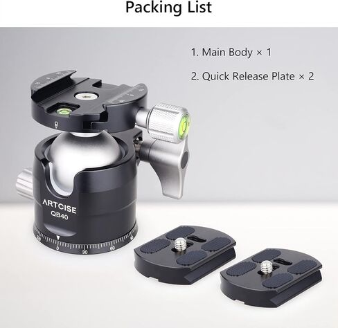 Low Profile Camera Tripod Head with 2 Arca Quick Release Plates 40mm Aluminium 360 Rotating Panoramic Ball Head Load 44lbs/20kg in Saudi Arabia