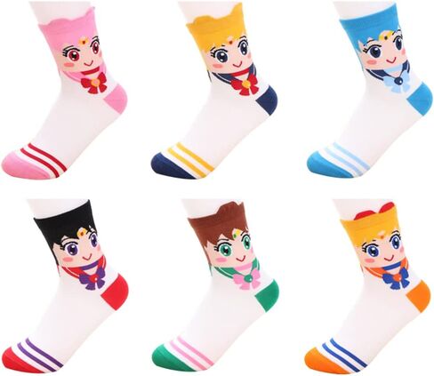 جوارب CoserMeta Sailor Chibi Moon اللطيفة على شكل رسوم متحركة 6 أزواج مقاس واحد، متعددة الألوان (cosermeta-1003) in Kuwait