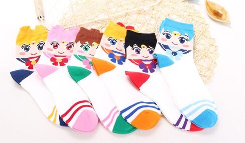 جوارب CoserMeta Sailor Chibi Moon اللطيفة على شكل رسوم متحركة 6 أزواج مقاس واحد، متعددة الألوان (cosermeta-1003) in Kuwait