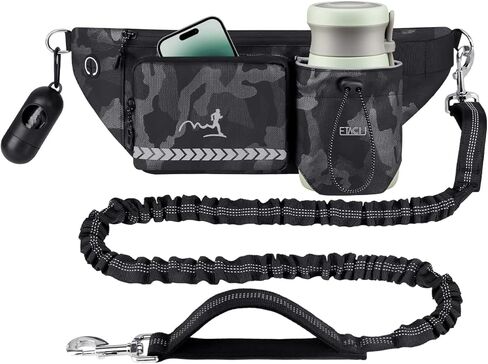 ETACCU Hands Free Dog Leash with Heavy-Duty Traffic Handle, Dog Walking Belt for Middle and Large Dogs, Adjustable Waist Belt with Pouch, Reflective Stitches for Running Walking & Jogging in Kuwait