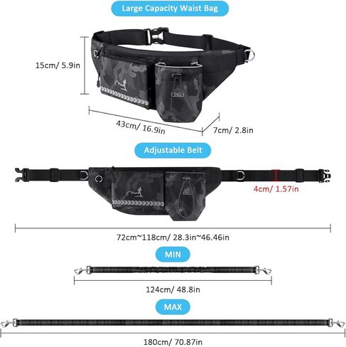 ETACCU Hands Free Dog Leash with Heavy-Duty Traffic Handle, Dog Walking Belt for Middle and Large Dogs, Adjustable Waist Belt with Pouch, Reflective Stitches for Running Walking & Jogging in Kuwait