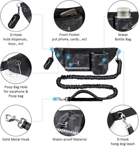ETACCU Hands Free Dog Leash with Heavy-Duty Traffic Handle, Dog Walking Belt for Middle and Large Dogs, Adjustable Waist Belt with Pouch, Reflective Stitches for Running Walking & Jogging in Kuwait