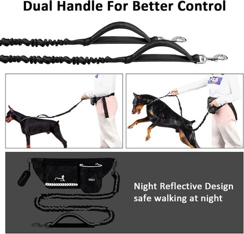 ETACCU Hands Free Dog Leash with Heavy-Duty Traffic Handle, Dog Walking Belt for Middle and Large Dogs, Adjustable Waist Belt with Pouch, Reflective Stitches for Running Walking & Jogging in Kuwait