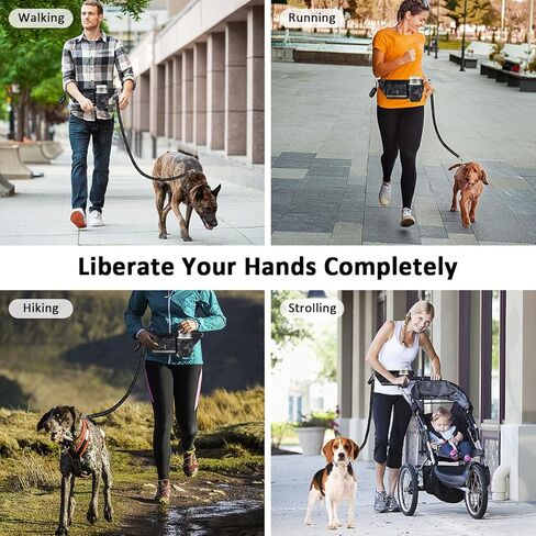ETACCU Hands Free Dog Leash with Heavy-Duty Traffic Handle, Dog Walking Belt for Middle and Large Dogs, Adjustable Waist Belt with Pouch, Reflective Stitches for Running Walking & Jogging in Kuwait