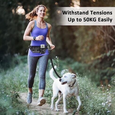 ETACCU Hands Free Dog Leash with Heavy-Duty Traffic Handle, Dog Walking Belt for Middle and Large Dogs, Adjustable Waist Belt with Pouch, Reflective Stitches for Running Walking & Jogging in Kuwait