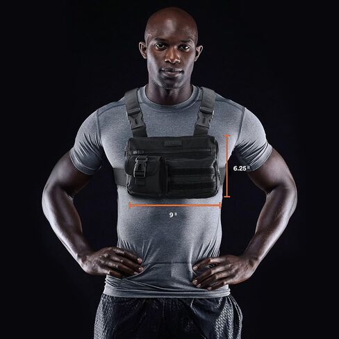 Fitdom Tactical Inspired Sports Utility Chest Pack. Chest Bag For Men With Built-In Phone Holder. This EDC Rig Pouch Vest is Perfect For Workouts, Cycling & Hiking in Kuwait