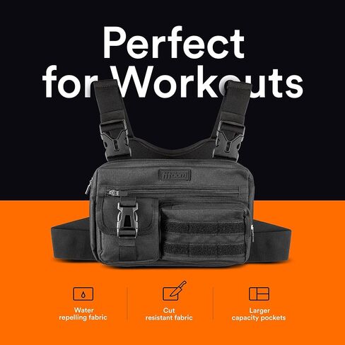 Fitdom Tactical Inspired Sports Utility Chest Pack. Chest Bag For Men With Built-In Phone Holder. This EDC Rig Pouch Vest is Perfect For Workouts, Cycling & Hiking in Kuwait