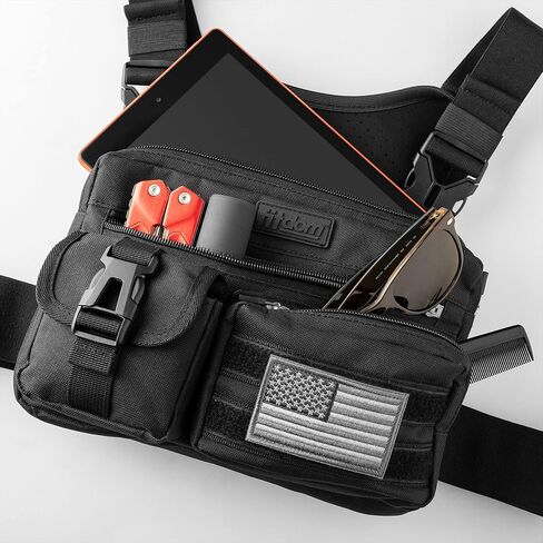 Fitdom Tactical Inspired Sports Utility Chest Pack. Chest Bag For Men With Built-In Phone Holder. This EDC Rig Pouch Vest is Perfect For Workouts, Cycling & Hiking in Kuwait