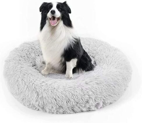 Dog Bed, Cat Calming Bed, Faux Fur Pillow Pet Donut Cuddler Round Plush Bed for Large Medium Small Dogs and Cats in Kuwait