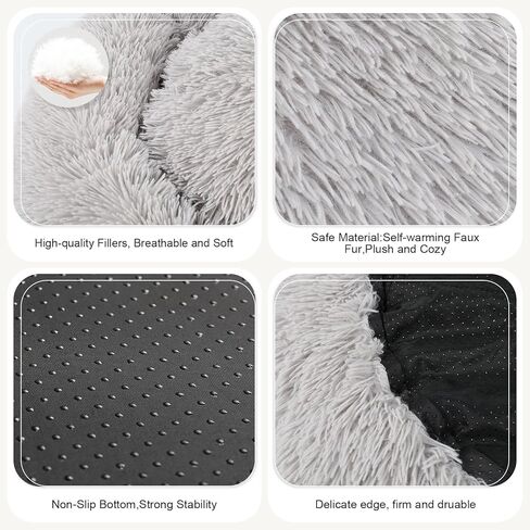 Dog Bed, Cat Calming Bed, Faux Fur Pillow Pet Donut Cuddler Round Plush Bed for Large Medium Small Dogs and Cats in Kuwait