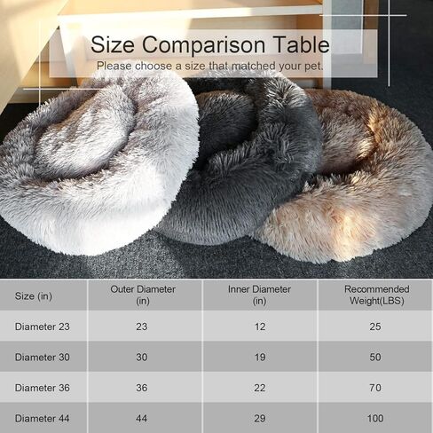 Dog Bed, Cat Calming Bed, Faux Fur Pillow Pet Donut Cuddler Round Plush Bed for Large Medium Small Dogs and Cats in Kuwait
