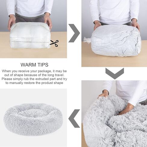 Dog Bed, Cat Calming Bed, Faux Fur Pillow Pet Donut Cuddler Round Plush Bed for Large Medium Small Dogs and Cats in Kuwait