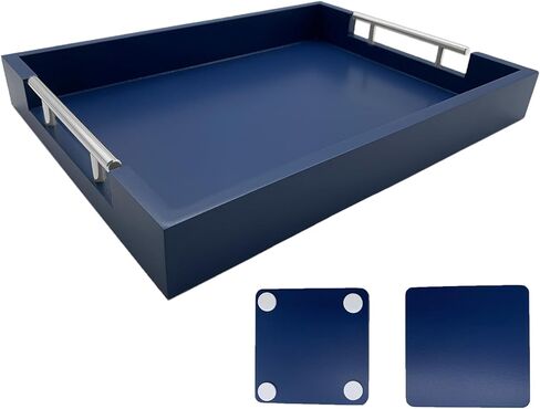 صينية تقديم حديثة من Huibaite، صينية فاخرة لطاولة القهوة مع مقابض معدنية فضية مصقولة، منظم حمام غرفة المعيشة، صينية ديكور حديثة، للتخزين أو العرض (أزرق ذهبي) in Kuwait