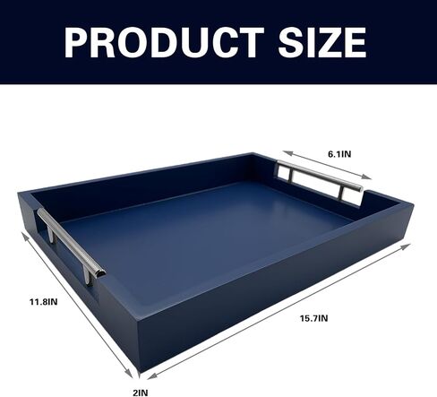 صينية تقديم حديثة من Huibaite، صينية فاخرة لطاولة القهوة مع مقابض معدنية فضية مصقولة، منظم حمام غرفة المعيشة، صينية ديكور حديثة، للتخزين أو العرض (أزرق ذهبي) in Kuwait