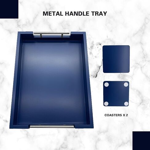 صينية تقديم حديثة من Huibaite، صينية فاخرة لطاولة القهوة مع مقابض معدنية فضية مصقولة، منظم حمام غرفة المعيشة، صينية ديكور حديثة، للتخزين أو العرض (أزرق ذهبي) in Kuwait