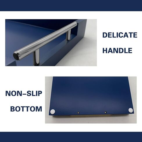 صينية تقديم حديثة من Huibaite، صينية فاخرة لطاولة القهوة مع مقابض معدنية فضية مصقولة، منظم حمام غرفة المعيشة، صينية ديكور حديثة، للتخزين أو العرض (أزرق ذهبي) in Kuwait