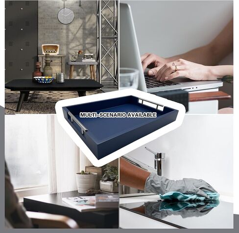 صينية تقديم حديثة من Huibaite، صينية فاخرة لطاولة القهوة مع مقابض معدنية فضية مصقولة، منظم حمام غرفة المعيشة، صينية ديكور حديثة، للتخزين أو العرض (أزرق ذهبي) in Kuwait