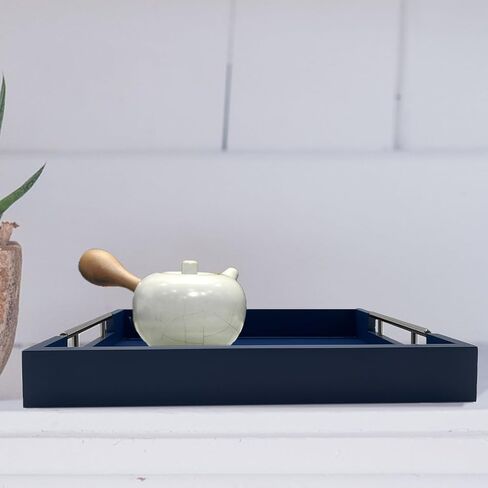 صينية تقديم حديثة من Huibaite، صينية فاخرة لطاولة القهوة مع مقابض معدنية فضية مصقولة، منظم حمام غرفة المعيشة، صينية ديكور حديثة، للتخزين أو العرض (أزرق ذهبي) in Kuwait