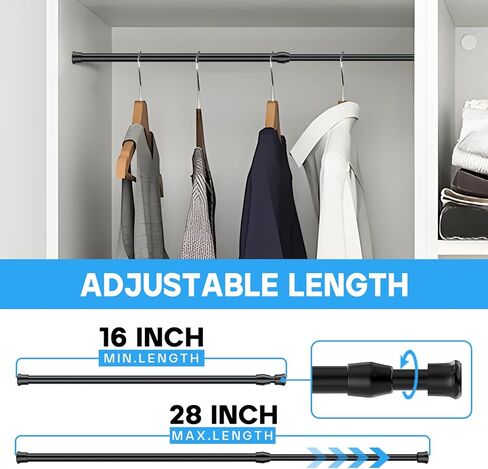 ZipGlo 2pcs قضيب التوتر القصير 12 إلى 20 بوصة، قضيب التوتر الأسود قضيب الربيع لا يوجد توتر الحفر قضيب الستارة قابل للتعديل قضيب الستارة التوتر الربيع لنافذة صغيرة، خزانة، خزانة، المدخل in Kuwait