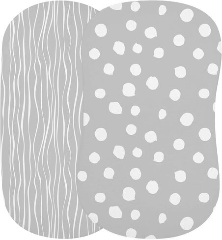 Bassinet Sheet Set 2 Pack - Baby Bassinet Sheets with 100% Jersey Cotton - Bassinet Sheets for Baby Girl and Boy, Newborn Essentials (Grey Chevron and Polka Dot) in Saudi Arabia