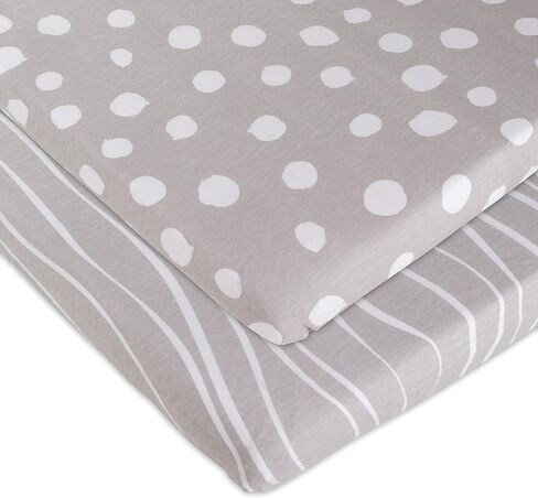 Bassinet Sheet Set 2 Pack - Baby Bassinet Sheets with 100% Jersey Cotton - Bassinet Sheets for Baby Girl and Boy, Newborn Essentials (Grey Chevron and Polka Dot) in Saudi Arabia