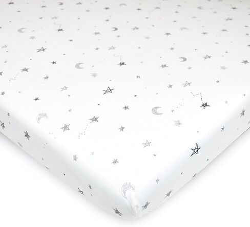 TL Care Printed 100% Natural Cotton Jersey Knit 18 x 36 Cradle/Bassinet Sheet - Fitted, Gray Stars and Moons, Soft Breathable, for Boys and Girls in Saudi Arabia