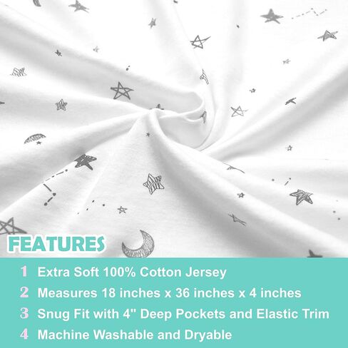 TL Care Printed 100% Natural Cotton Jersey Knit 18 x 36 Cradle/Bassinet Sheet - Fitted, Gray Stars and Moons, Soft Breathable, for Boys and Girls in Saudi Arabia