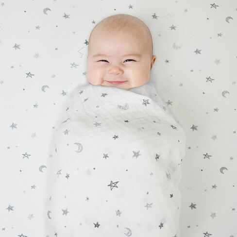 TL Care Printed 100% Natural Cotton Jersey Knit 18 x 36 Cradle/Bassinet Sheet - Fitted, Gray Stars and Moons, Soft Breathable, for Boys and Girls in Saudi Arabia