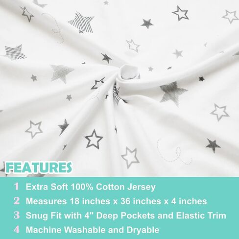 TL Care Printed 100% Natural Cotton Jersey Knit 18 x 36 Cradle/Bassinet Sheet - Fitted, Gray Stars and Moons, Soft Breathable, for Boys and Girls in Saudi Arabia