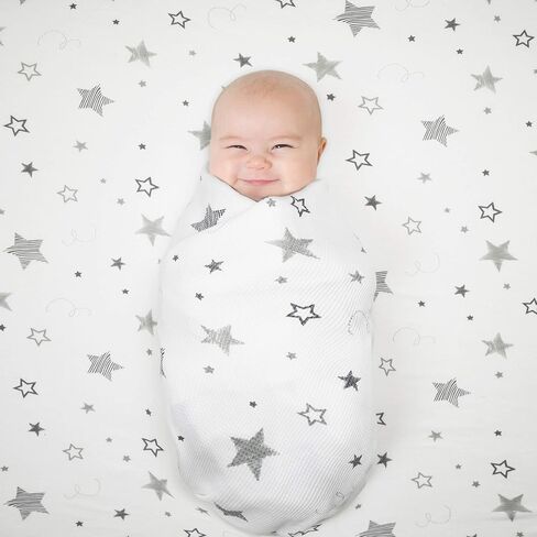 TL Care Printed 100% Natural Cotton Jersey Knit 18 x 36 Cradle/Bassinet Sheet - Fitted, Gray Stars and Moons, Soft Breathable, for Boys and Girls in Saudi Arabia
