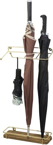 MyGift Wall Mounted Indoor Umbrella Holder Rack with Burnt Wood Base and Brass Metal Wire Frame, 2 Piece in Saudi Arabia