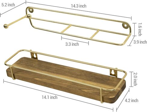 MyGift Wall Mounted Indoor Umbrella Holder Rack with Burnt Wood Base and Brass Metal Wire Frame, 2 Piece in Saudi Arabia