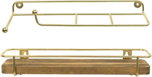 MyGift Wall Mounted Indoor Umbrella Holder Rack with Burnt Wood Base and Brass Metal Wire Frame, 2 Piece in Saudi Arabia