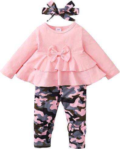 XUANHAO Baby Girl Clothes Infant Toddler Girl Clothes Fall Winter Outfits Long Sleeve Ruffle Tops Girls Pants Sets 3-24M in Saudi Arabia