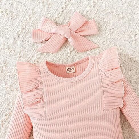 ملابس Bekarsy للفتيات الصغيرات ملابس الخريف للرضع مجموعة سراويل رومبير بأكمام طويلة مضلعة مكونة من 3 قطع in Kuwait