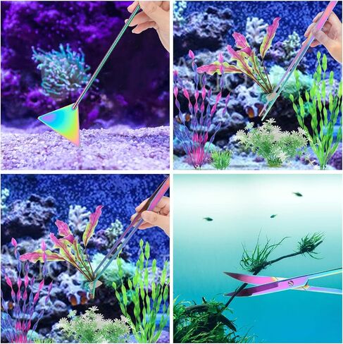 مجموعة أدوات Catcan Quarium Aquascape، 4 في 1 مضادة للصدأ للنباتات المائية، أداة Aquascaping من الفولاذ المقاوم للصدأ وملاقط سوداء ومقص وملعقة لخزان حوض السمك ومجموعات أدوات Aquascape لخزان الأسماك (متعددة الألوان) in Kuwait