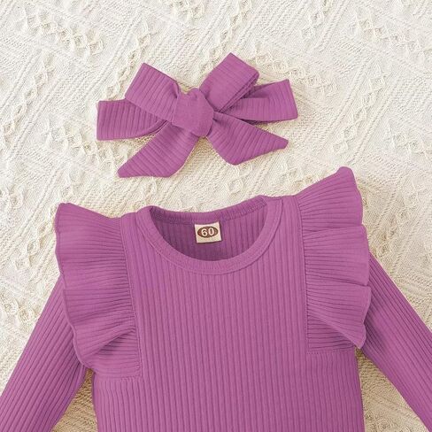 ملابس Bekarsy للفتيات الصغيرات ملابس الخريف للرضع مجموعة سراويل رومبير بأكمام طويلة مضلعة مكونة من 3 قطع in Kuwait