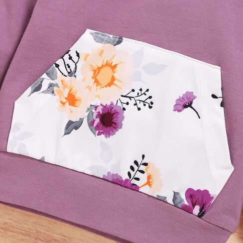 3Pcs Infant Toddler Baby Girl Clothes Long Sleeve Hoodie with Pocket Tops Floral Pants Outfits Set with Headband in Kuwait