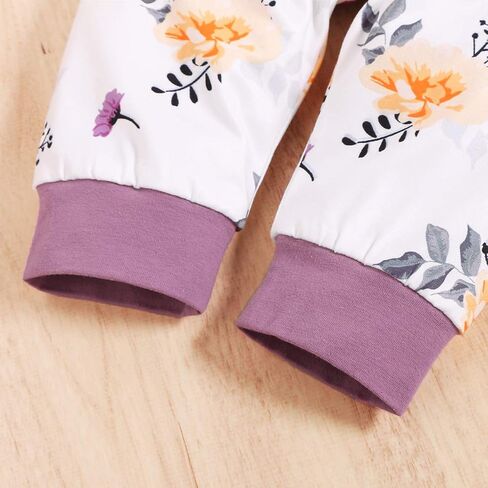 3Pcs Infant Toddler Baby Girl Clothes Long Sleeve Hoodie with Pocket Tops Floral Pants Outfits Set with Headband in Kuwait