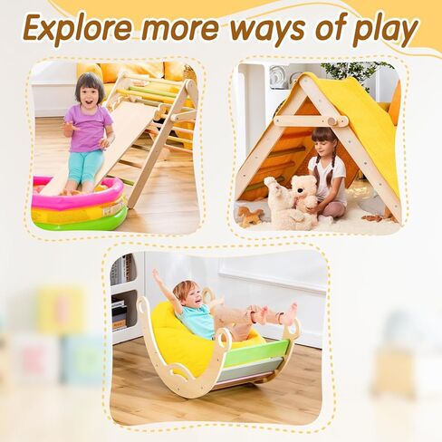 مجموعة مثلثات ديلي بيكلر متسلق 3 في 1، ألعاب تسلق بيبي بيكلر ملعب داخلي مع هزاز قوس قزح وبيكلر ومنحدر التسلق، مجموعة تسلق خشبية مونتيسوري للأطفال الصغار والأطفال من عمر 1 إلى 6 سنوات in Kuwait