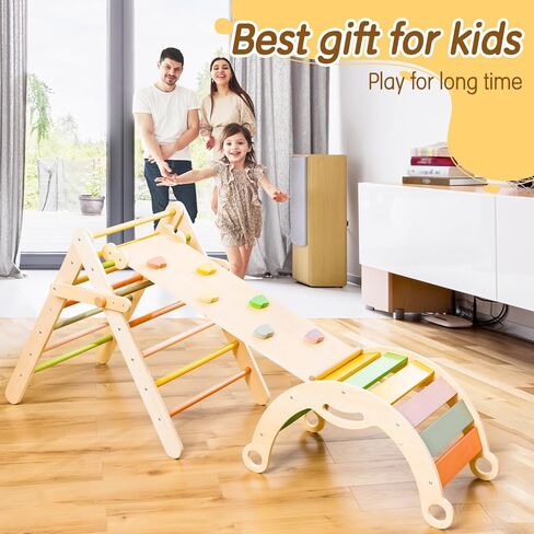 مجموعة مثلثات ديلي بيكلر متسلق 3 في 1، ألعاب تسلق بيبي بيكلر ملعب داخلي مع هزاز قوس قزح وبيكلر ومنحدر التسلق، مجموعة تسلق خشبية مونتيسوري للأطفال الصغار والأطفال من عمر 1 إلى 6 سنوات in Kuwait