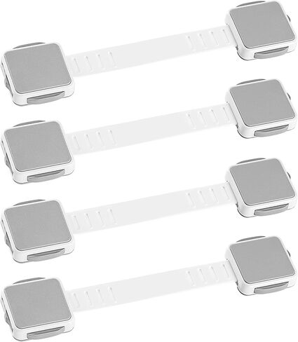 Child Safety Strap Locks (4 Pack) for Fridge, Drawers, Oven, Cabinets, Toilet, Dishwasher, Double Lock Structure, 3M Adhesive No Drilling-SANBRAGE Baby in Saudi Arabia