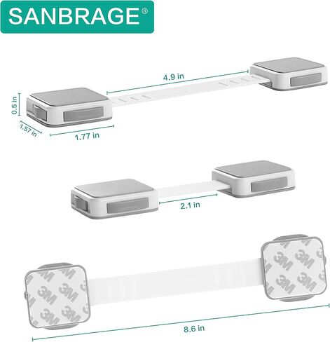 Child Safety Strap Locks (4 Pack) for Fridge, Drawers, Oven, Cabinets, Toilet, Dishwasher, Double Lock Structure, 3M Adhesive No Drilling-SANBRAGE Baby in Saudi Arabia
