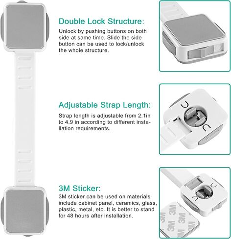 Child Safety Strap Locks (4 Pack) for Fridge, Drawers, Oven, Cabinets, Toilet, Dishwasher, Double Lock Structure, 3M Adhesive No Drilling-SANBRAGE Baby in Saudi Arabia