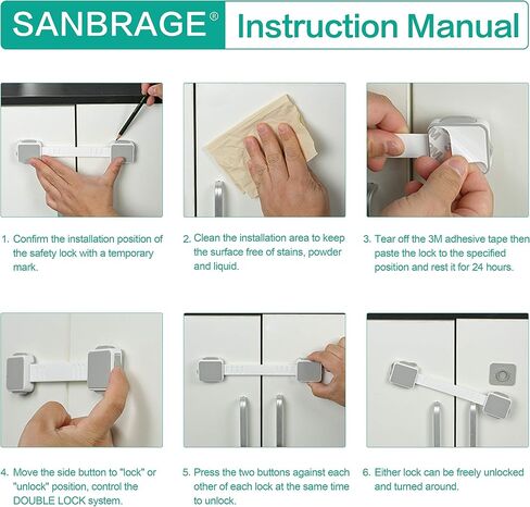 Child Safety Strap Locks (4 Pack) for Fridge, Drawers, Oven, Cabinets, Toilet, Dishwasher, Double Lock Structure, 3M Adhesive No Drilling-SANBRAGE Baby in Saudi Arabia