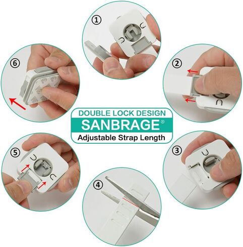 Child Safety Strap Locks (4 Pack) for Fridge, Drawers, Oven, Cabinets, Toilet, Dishwasher, Double Lock Structure, 3M Adhesive No Drilling-SANBRAGE Baby in Saudi Arabia